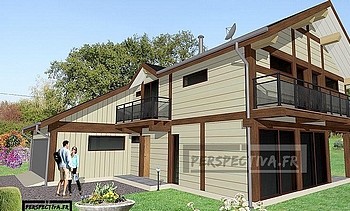 maison individuelle contemporaine bois étage balcon garage