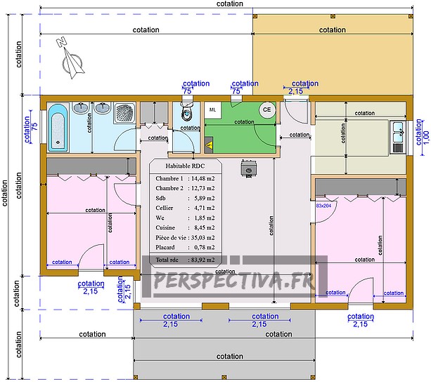 plan maison 85 m2 2 chambres terrasse