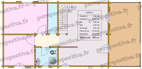 plan maison bois 80 m2 terrasse 2 chambres