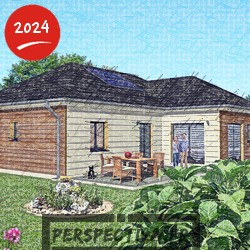 plan maison en L 3 chambres bureau 100 m2